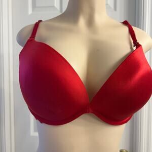 Victoria’s Secret Push-Up Bra • Red Satin + Lace • Size 38D coquette style